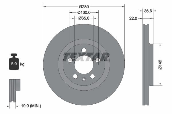 TEXTAR Brake disc VW,AUDI,SKODA 92082305 1J0615301E,1J0615301M,1J0615301P Brake rotor,Brake discs,Brake rotors JZW615301,1J0615301E,1J0615301M