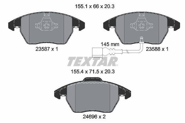TEXTAR Brake pad set VW,AUDI,SKODA 2469602 3C0698151A,3C0698151C,3C0698151D 3C0698151J,8J0698151C,8J0698151P,JZW698151B,101444269,3C0698151A,8212D1319