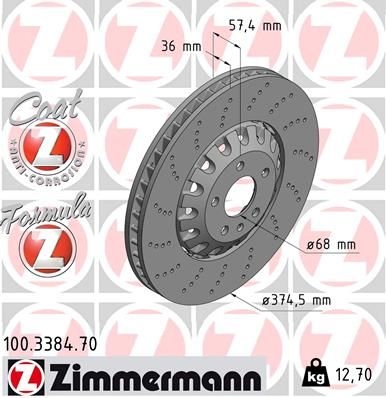 ZIMMERMANN Brake disc FORMULA Z BRAKE DISC two-part brake disc 100.3384.70 Brake rotor,Brake discs AUDI,A4 B9 Avant (8W5, 8WD),A5 Sportback (F5A)