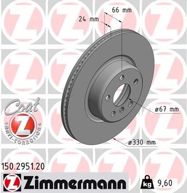 ZIMMERMANN Brake disc internally vented 150.2951.20 Brake rotor,Brake discs BMW,5 Touring (G31),5 Limousine (G30, F90),X3 (G01, F97),X4 (G02, F98)