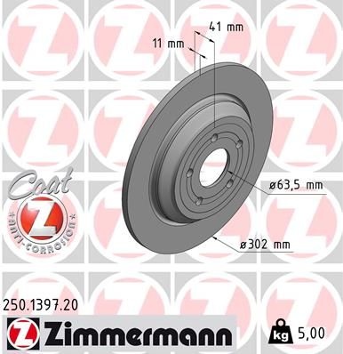 ZIMMERMANN Brake disc COAT Z solid 250.1397.20 Brake rotor,Brake discs FORD,FOCUS III,Focus Mk4 Turnier (HP),Kuga Mk3,Focus Mk4 Schrägheck (HN)