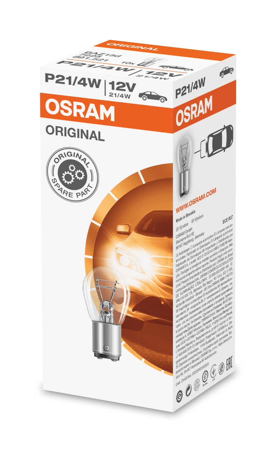 OSRAM Light Bulbs P21/4W 7225 Bulb, taillight VW,AUDI,MERCEDES-BENZ,POLO (9N_),Transporter V Bus (7HB, 7HJ, 7EB, 7EJ, 7EF, 7EG, 7HF, 7EC)
