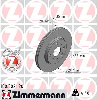 ZIMMERMANN Brake disc Externally Vented 180.3021.20 Brake rotor,Brake discs PEUGEOT,TOYOTA,CITROËN,107 Schrägheck (PM_, PN_),108,AYGO (WNB1_, KGB1_)