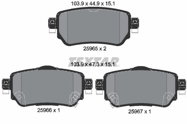 TEXTAR Brake pad set RENAULT,NISSAN 2596501 D40604CA0A,D40604CA0B,D40604CA0C D40604CA0CRV,D40604EA0A,D40604EA0B,D40604EA0BVA,D40605SA0A,440603981R