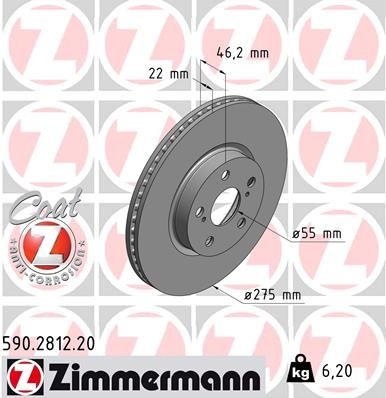 ZIMMERMANN Brake disc internally vented 590.2812.20 Brake rotor,Brake discs TOYOTA,SUBARU,Corolla XII Kombi (E210),Verso S (_P12_)