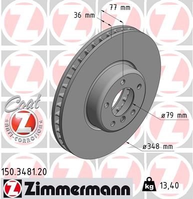 ZIMMERMANN Brake disc internally vented 150.3481.20 Brake rotor,Brake discs BMW,5 Limousine (E60),5 Touring (E61),6 Coupe (E63),6 Cabrio (E64)