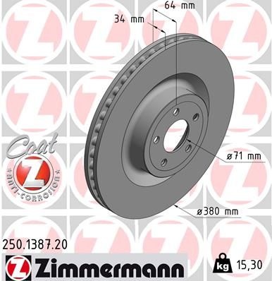 ZIMMERMANN Brake disc FORD USA 250.1387.20 2032486,2145462,2452661 Brake rotor,Brake discs,Brake rotors 5356329,FR3C1125DB,GR3Z1125L,KR3C1125DA
