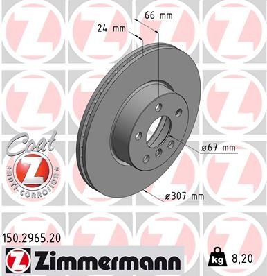 ZIMMERMANN Brake disc COAT Z internally vented 150.2965.20 Brake rotor,Brake discs BMW,3 Touring (G21),3 Limousine (G20),4 Coupe (G22, G82)