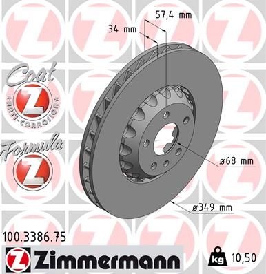 ZIMMERMANN Brake disc FORMULA Z BRAKE DISC two-part brake disc 100.3386.75 Brake rotor,Brake discs AUDI,A6 Avant (4A5, C8),A6 Limousine (4A2, C8)
