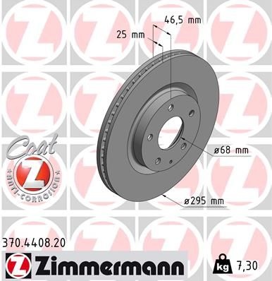 ZIMMERMANN Brake disc COAT Z internally vented 370.4408.20 Brake rotor,Brake discs MAZDA,3 Schrägheck (BP),CX-30 (DM),3 Limousine (BP)