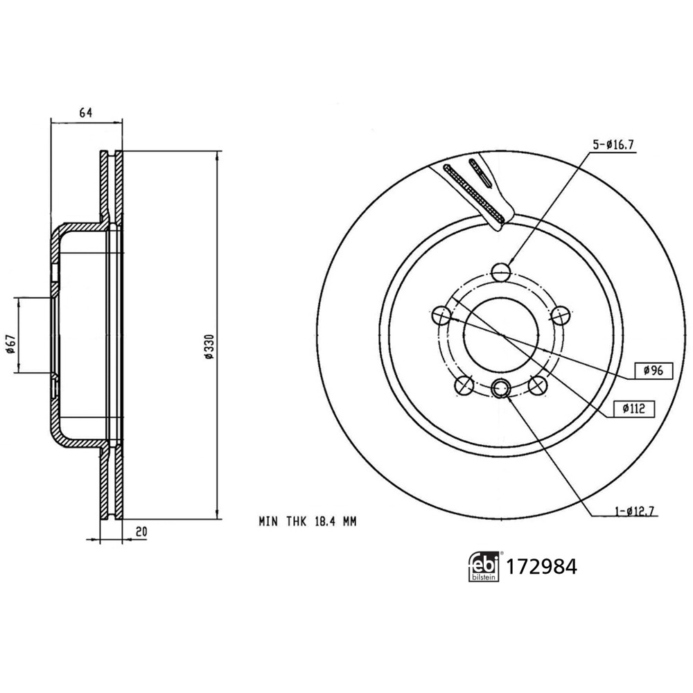 FEBI BILSTEIN Brake disc Rear Axle Right 172984 Brake rotor,Brake discs BMW,TOYOTA,5 Touring (G31),5 Limousine (G30, F90),3 Touring (G21)