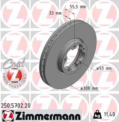 ZIMMERMANN Brake disc COAT Z internally vented 250.5702.20 Brake rotor,Brake discs FORD,Transit Mk7 Kastenwagen (V363, FCD, FDD)