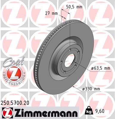 ZIMMERMANN Brake disc COAT Z internally vented 250.5700.20 Brake rotor,Brake discs FORD,Focus Mk4 Turnier (HP),Kuga Mk3,Focus Mk4 Schrägheck (HN)