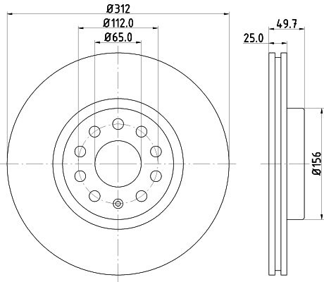 HELLA Brake disc VW,AUDI,FORD 8DD 355 127-971 1K0615301AA,1K0615301D,561615301 Brake rotor,Brake discs,Brake rotors 561615301B,5C0615301B,5C0615301E
