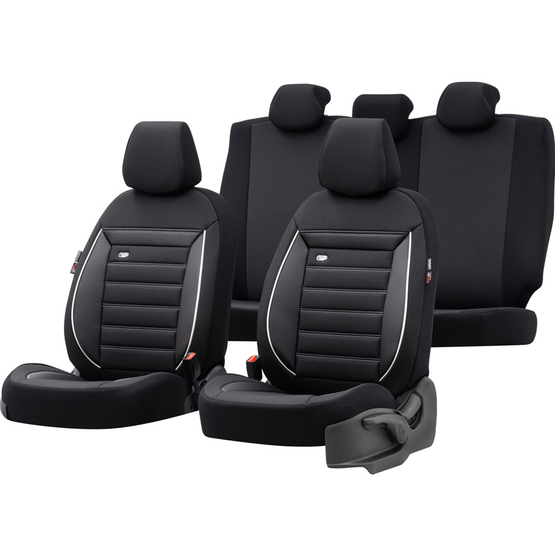 Universal Fabric Seat Cover Set 'Prestige' Black/Anthracite + White border - -piece