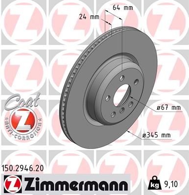 ZIMMERMANN Brake disc COAT Z internally vented 150.2946.20 Brake rotor,Brake discs BMW,TOYOTA,5 Touring (G31),5 Limousine (G30, F90),3 Touring (G21)