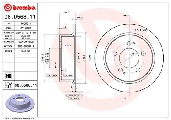 Brake Disc COATED DISC LINE 08.D568. Brembo