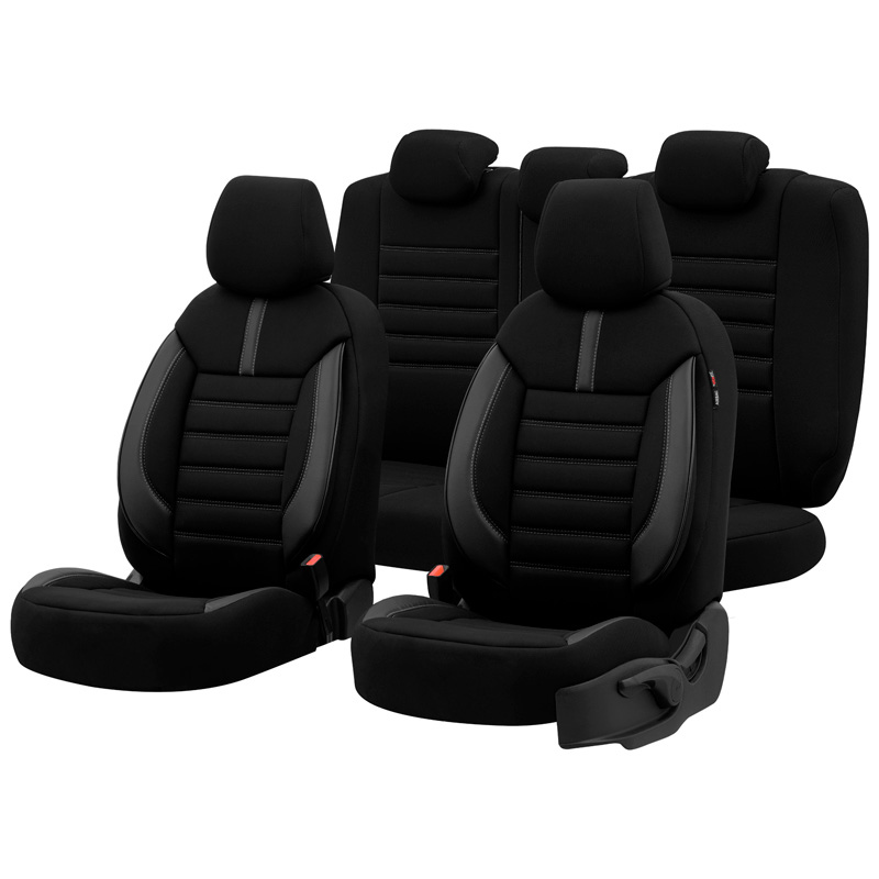 Universal Fabric/Leather Seat Cover Set 'Limited' Black + Gray Stitching - -piece