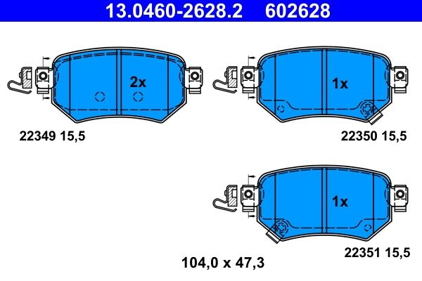 ATE Brake pad set with acoustic wear warning 13.0460-2628.2 Brake pads,Brake pad set, disc brake MAZDA,6 Kombi (GJ, GL),6 Limousine (GJ, GL)