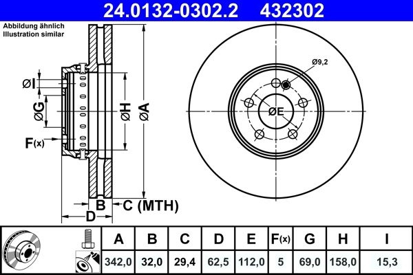ATE Brake disc Vented 24.0132-0302.2 Brake rotor,Brake discs MERCEDES-BENZ,E-Klasse Limousine (W213),E-Klasse T-modell (S213),GLC (X253)