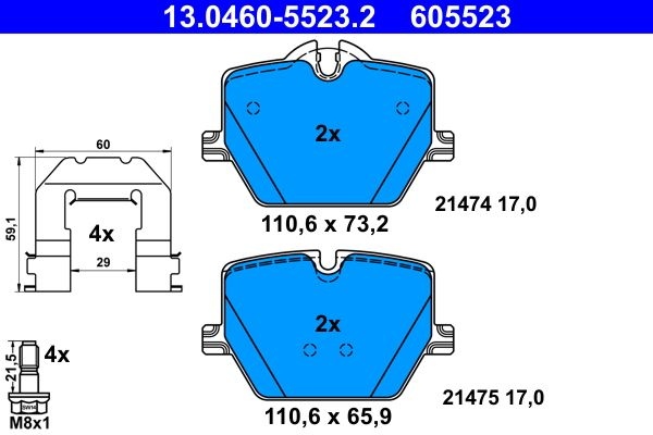 ATE Brake pad set excl. wear warning contact 13.0460-5523.2 Brake pads,Brake pad set, disc brake BMW,TOYOTA,3 Touring (G21),3 Limousine (G20)