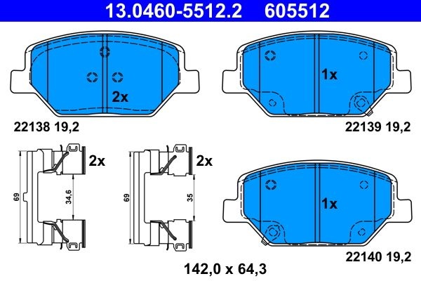 ATE Brake pad set with acoustic wear warning 13.0460-5512.2 Brake pads,Brake pad set, disc brake OPEL,VAUXHALL,INSIGNIA Caravan,INSIGNIA CC