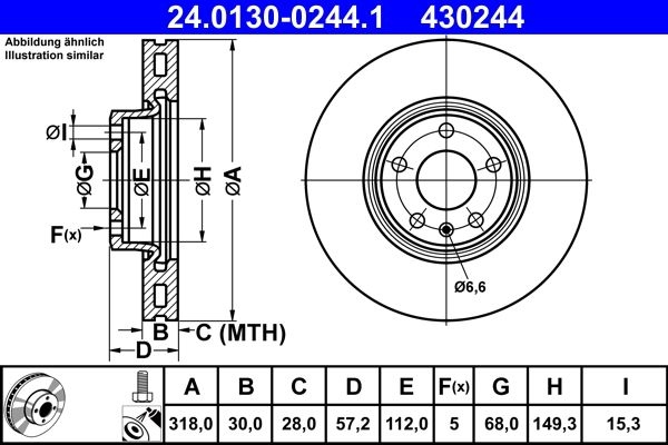 ATE Brake disc Vented 24.0130-0244.1 Brake rotor,Brake discs AUDI,A4 B9 Avant (8W5, 8WD),A5 Sportback (F5A),Q5 (FYB),A4 B9 Limousine (8W2, 8WC)