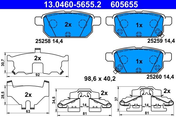 ATE Brake pad set with acoustic wear warning 13.0460-5655.2 Brake pads,Brake pad set, disc brake SUZUKI,SWIFT IV (FZ, NZ),VITARA (LY),SX4 S-Cross (JY)