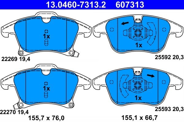 ATE Brake pad set with acoustic wear warning 13.0460-7313.2 Brake pads,Brake pad set, disc brake FORD,Mondeo V Kombi (CF),S-Max (CJ),Galaxy (CK)
