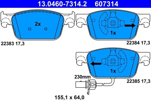 ATE Brake pad set with integrated wear warning contact 13.0460-7314.2 Brake pads,Brake pad set, disc brake AUDI,A4 B9 Avant (8W5, 8WD)