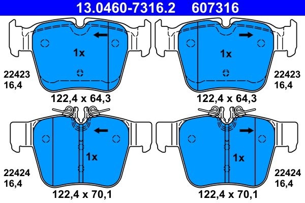 ATE Brake pad set MERCEDES-BENZ 13.0460-7316.2 0004205200,0004205900,0004207803 0004208300,0004208703,A0004205200,A0004205900,A0004207803,A0004208300