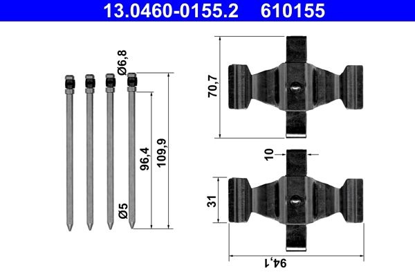 ATE Accessory Kit, disc brake pads 13.0460-0155.2 MERCEDES-BENZ,E-Klasse Limousine (W211),E-Klasse T-modell (S211),SLK (R171),CLS (C219),SL (R230)