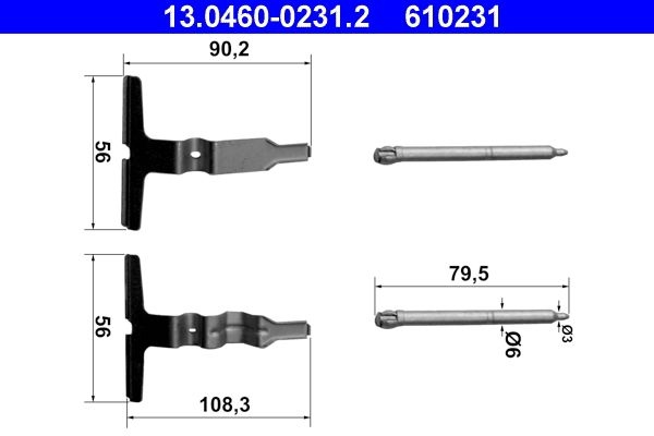 ATE Accessory Kit, disc brake pads 13.0460-0231.2  MERCEDES-BENZ,C-Klasse Limousine (W203),C-Klasse T-modell (S203),SLK (R171),CLK (C209)