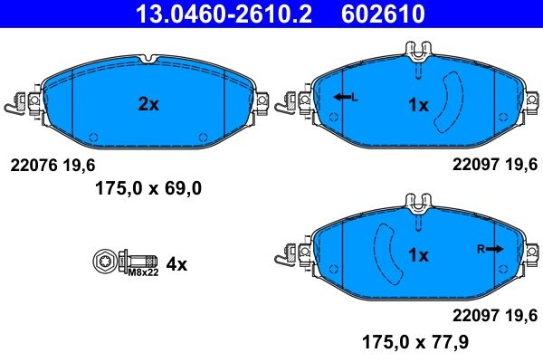 ATE Brake pad set MERCEDES-BENZ 13.0460-2610.2 0004209103,0004209300,0084202820 0084203820,A0004209103,A0004209300,A0084202820,A0084203820