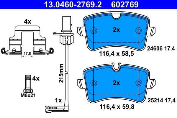 ATE Brake pad set incl. wear warning contact 13.0460-2769.2 Brake pads,Brake pad set, disc brake AUDI,A6 Avant (4G5, 4GD, C7)