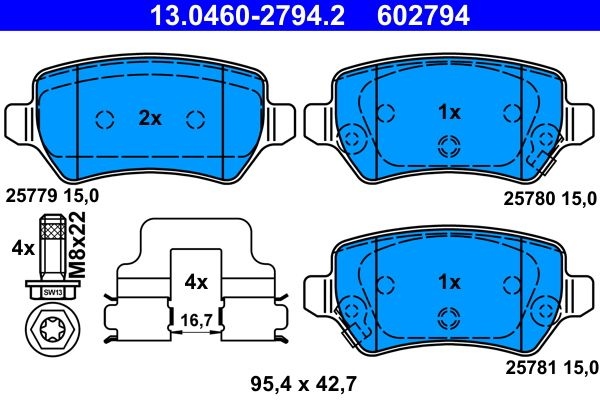 ATE Brake pad set with acoustic wear warning 13.0460-2794.2 Brake pads,Brake pad set, disc brake KIA,CEE'D (JD),CEE`D Sportswagon (JD),PRO CEE´D (JD)