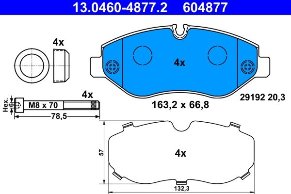 ATE Brake pad set VW,MERCEDES-BENZ 13.0460-4877.2 068006732AA,068006732AB,68006732AA 68006732AB,0044206720,0044208320,0054202120,0054205220,0054207020