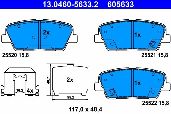 ATE Brake pad set with acoustic wear warning 13.0460-5633.2 Brake pads,Brake pad set, disc brake HYUNDAI,KIA,SANTA FÉ II (CM),Santa Fé III (DM)
