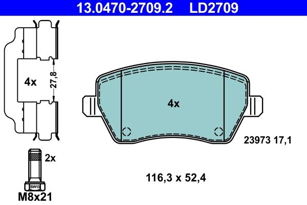 ATE Brake pad set MERCEDES-BENZ,RENAULT,NISSAN 13.0470-2709.2 LD2709,410604775R,410608481R 7701208422,7701209164,410604775R,410608481R,7701209164