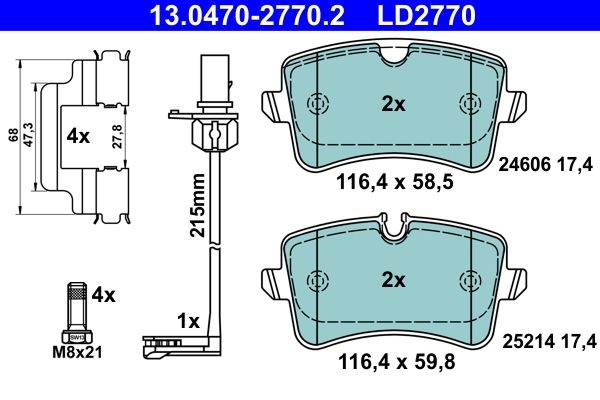 ATE Brake pad set AUDI,PORSCHE 13.0470-2770.2 LD2770,4G0698451A,4G0698451B 4G0698451J,4G0698451K,4G0698451L,4G0698451M,4G0698451P,9A769845100