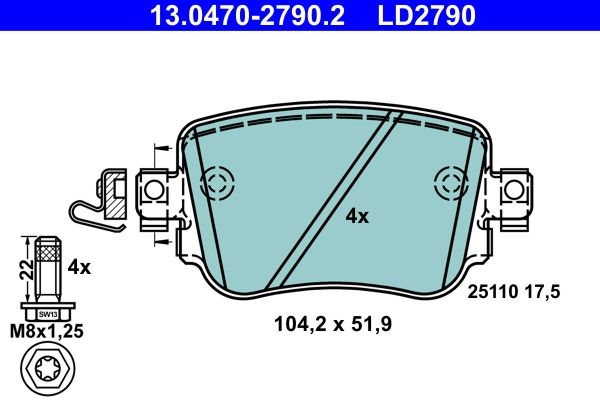 ATE Brake pad set VW,AUDI,SKODA 13.0470-2790.2 LD2790,2Q0698451D,5Q0698451B 5Q0698451F,5Q0698451L,7N0698451A,8U0698451F,2Q0698451D,5Q0698451B