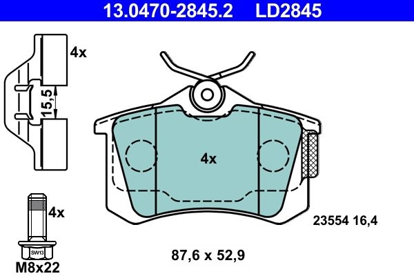 ATE Brake pad set RENAULT 13.0470-2845.2 LD2845,440600364R,440602466R 440605839R,440606133R,440607960R,440661332R,6025371650,7701206343,7701206784