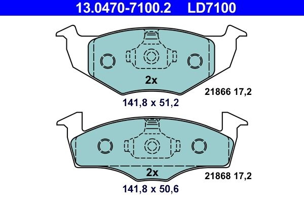 ATE Brake pad set VW,SKODA,SEAT 13.0470-7100.2 LD7100,6N0698151,6N0698151C JZW698151AG,JZW698151E,6N0698151C,JZW698151AG,JZW698151E,6N0698151