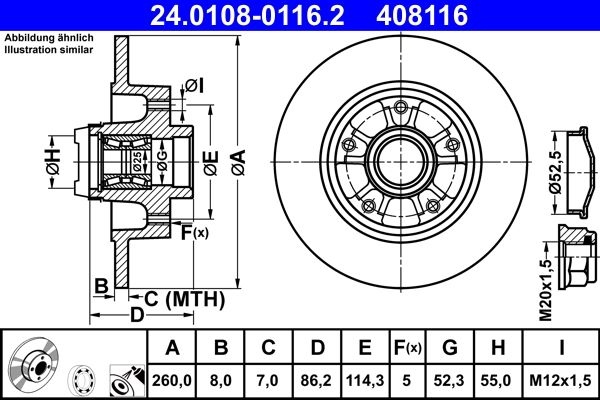 ATE Brake disc solid 24.0108-0116.2 Brake rotor,Brake discs RENAULT,MEGANE III Grandtour (KZ0/1),Megane III Schrägheck (BZ0/1_)