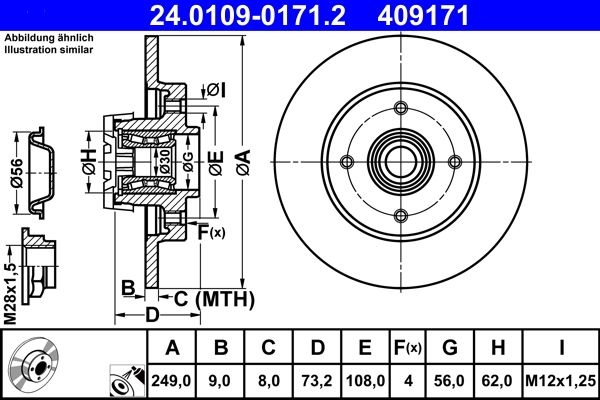 ATE Brake disc solid 24.0109-0171.2 Brake rotor,Brake discs PEUGEOT,CITROËN,DS,308 SW I (4E_, 4H_),308 CC (4B_),308 I Schrägheck (4A_, 4C_)