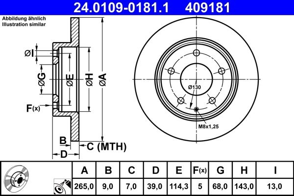 ATE Brake disc solid 24.0109-0181.1 Brake rotor,Brake discs MAZDA,3 Schrägheck (BM, BN),CX-3 (DK),3 Limousine (BM, BN),3 Schrägheck (BP)