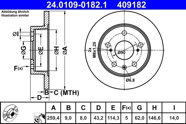 ATE Brake disc solid 24.0109-0182.1 Brake rotor,Brake discs SUZUKI,VITARA (LY),SX4 S-Cross (JY),S-Cross III