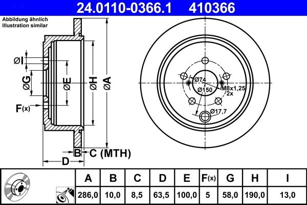 ATE Brake disc solid 24.0110-0366.1 Brake rotor,Brake discs TOYOTA,SUBARU,GT 86 Coupe (ZN6_),FORESTER (SH),IMPREZA Schrägheck (GR, GH, G3)