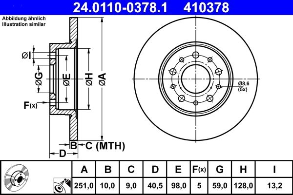 ATE Brake disc solid 24.0110-0378.1 Brake rotor,Brake discs FIAT,TIPO Schrägheck (356_),TIPO Kombi (356_),500L (351_, 352_),TIPO Stufenheck (356_)