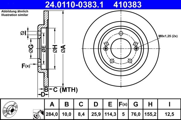 ATE Brake disc solid 24.0110-0383.1 Brake rotor,Brake discs HYUNDAI,KIA,i30 (GD),i30 CW (GD),i30 Coupe,CEE'D (JD),CEE`D Sportswagon (JD)